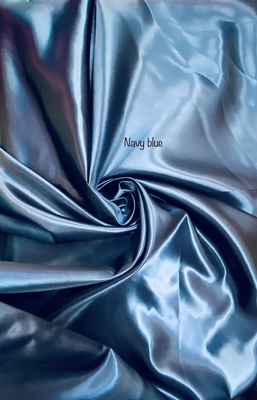 1 Yard Navy Bridal Satin Fabric Smooth Sheen for Tablecloths Curtains Garments 58/60" Wide